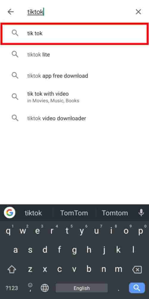 Search TikTok In Play Store