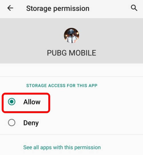 Allow PUBG Mobile Storage Permissions