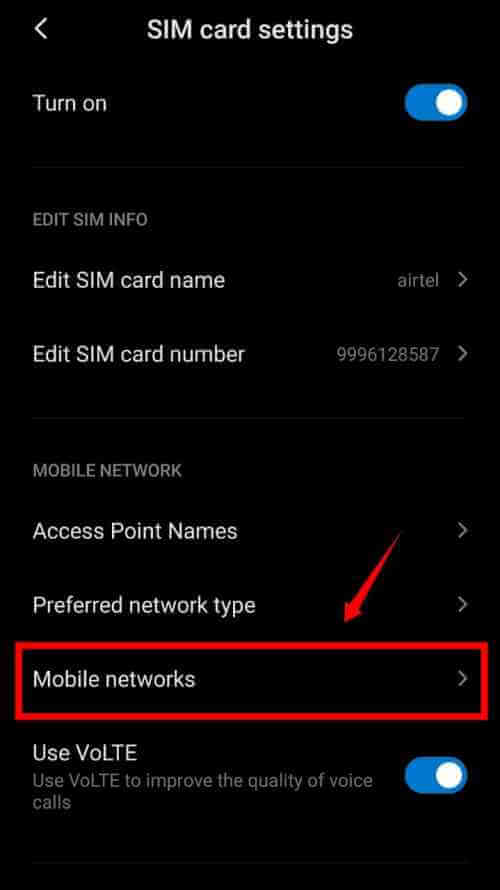 Open Mobile Networks Settings