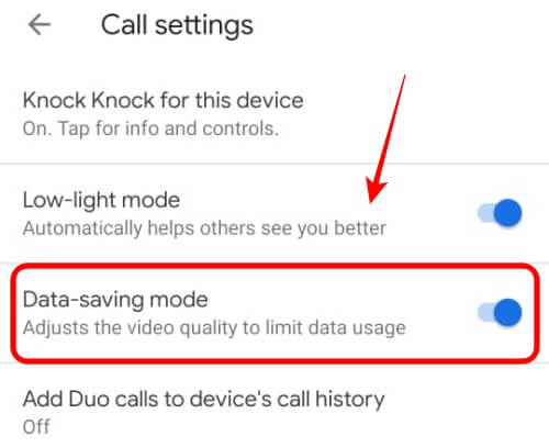Google Duo Data Saving Mode