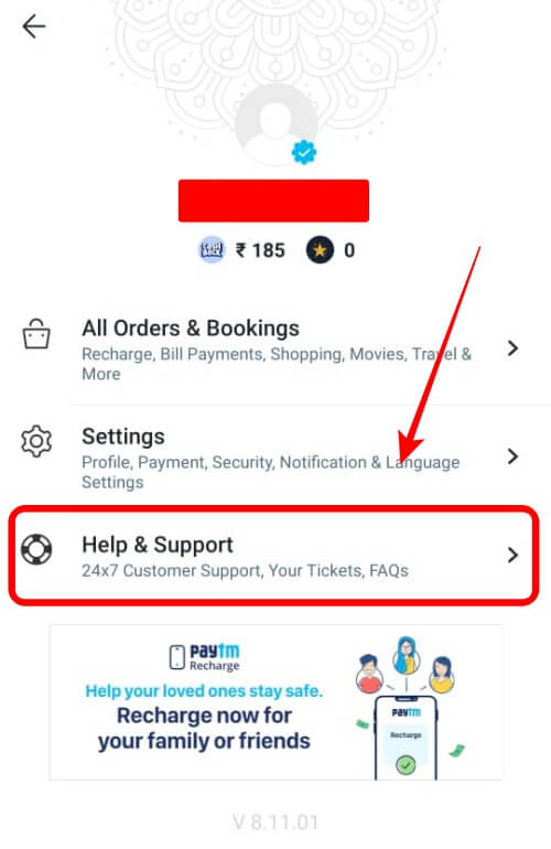Paytm Help Section