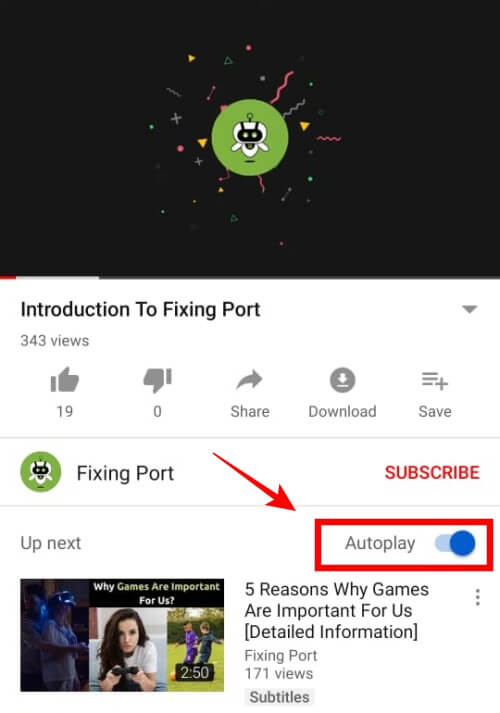 YouTube Mobile Autoplay Toggle Button