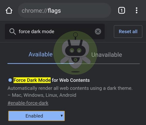 Force Dark Mode Chrome Flags