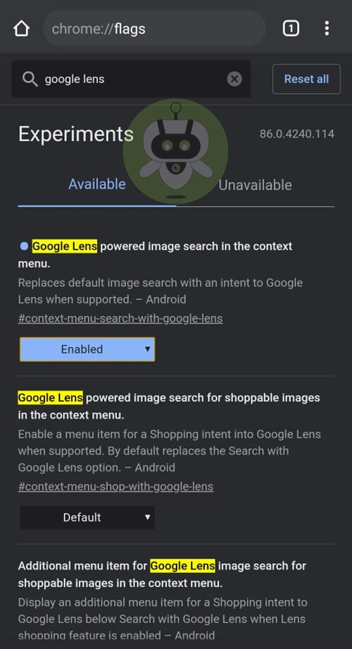 Google Lens Chrome Flags