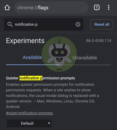 Quieter Notification Chrome Flags