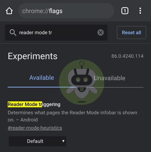 Reader Mode Triggering Chrome Flags