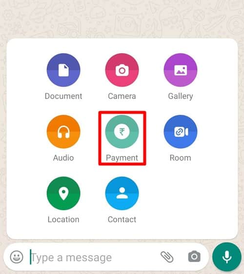 Tap On Payment Option - Android WhatsApp