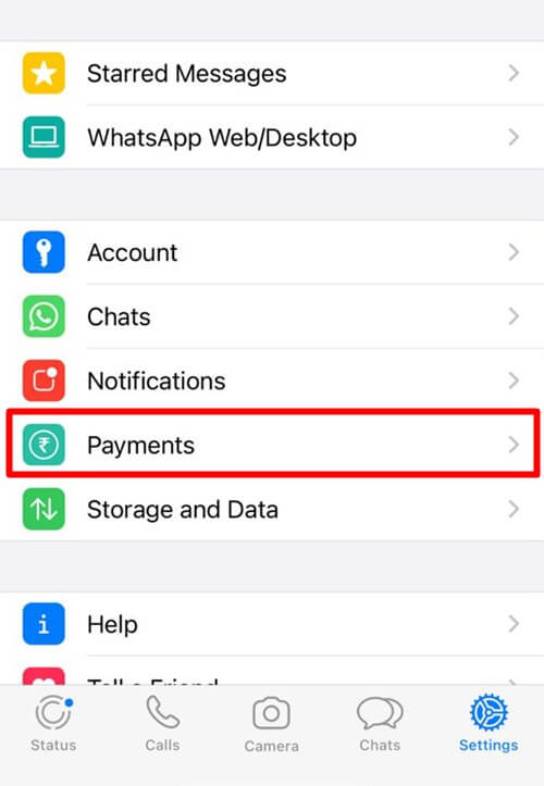 Tap On Payments - iPhone WhatsApp
