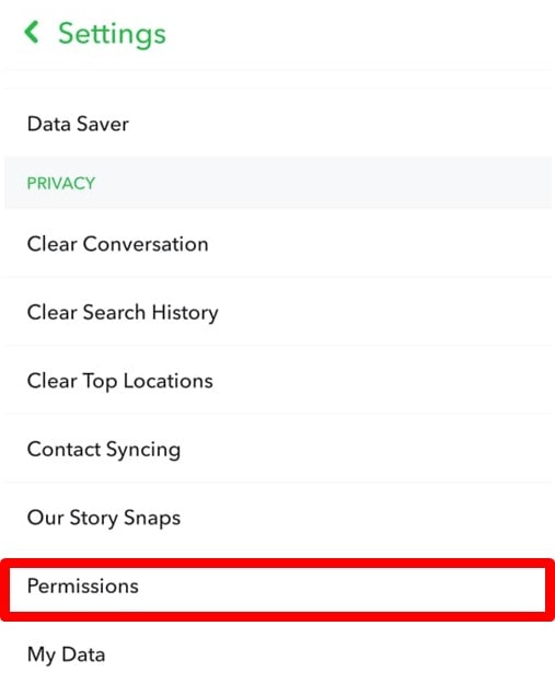 Tap On Permissions - Check Snapchat Permissions