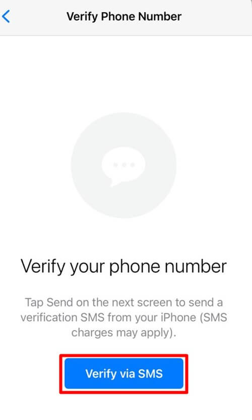Tap on Verify Via SMS - iPhone WhatsApp