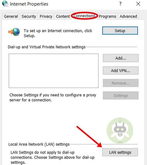 Click On Connections And Lan Settings