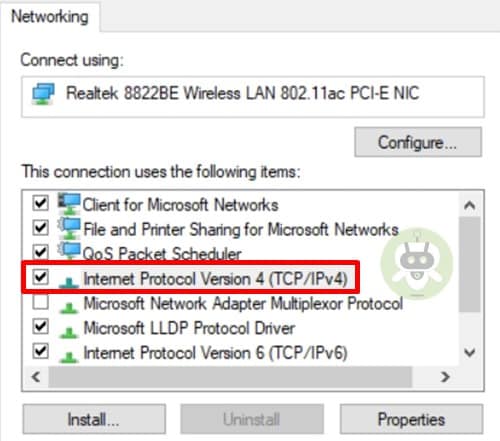 Click On TCP IPV4 - Err Tunnel Failed Error
