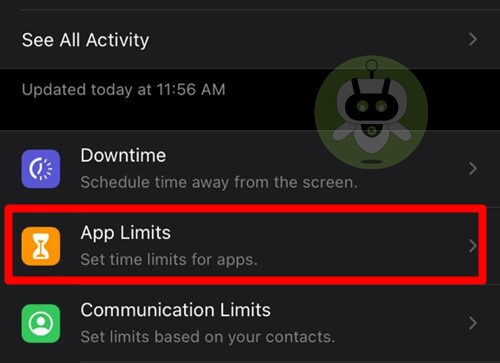 Tap On App Limits - WhatsApp Call iPhone