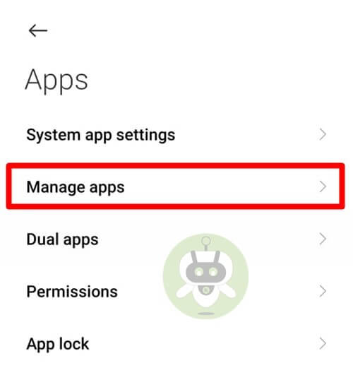 Tap On Manage Apps - WhatsApp Call Android