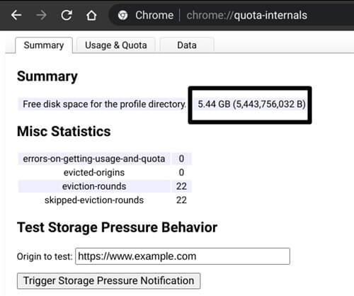 Check On Chrome - Storage Space