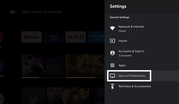 Click On Device Preferences - Android TV