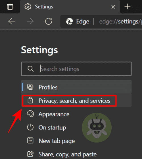 Click On Privacy Search And Services Option