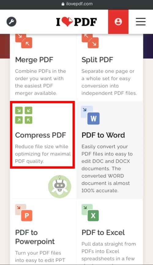 Tap On Compress PDF Option