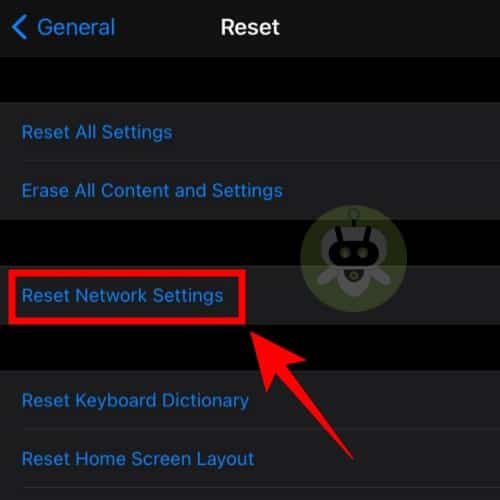 Tap On Reset Network Settings