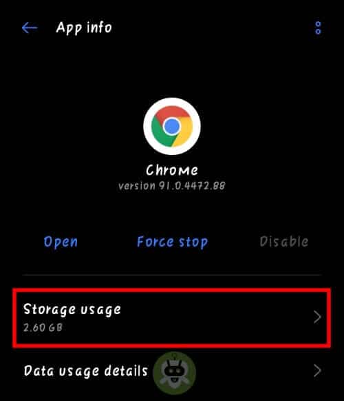 Tap On Storage Usage - Chrome Android