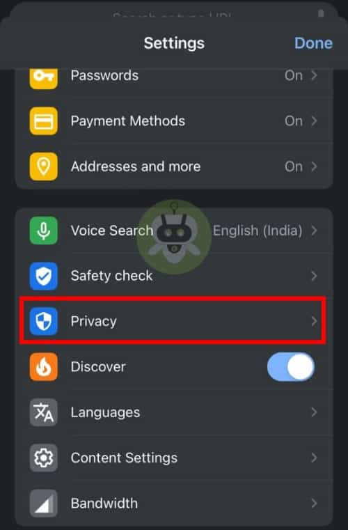 Tap On Privacy Option