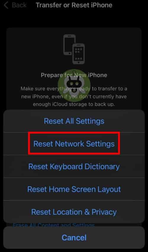 Tap On Reset Network Settings Option