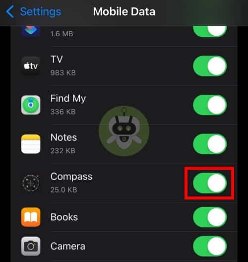 Toggle On Mobile Data For Compass