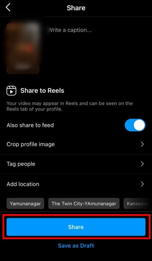 Tap On Share Option