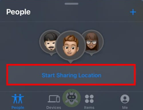 Tap On Start Sharing Location