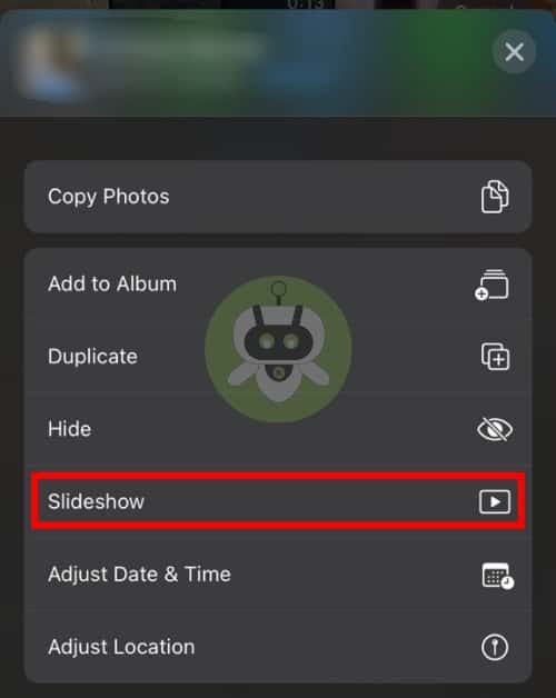 Tap On Slideshow Option