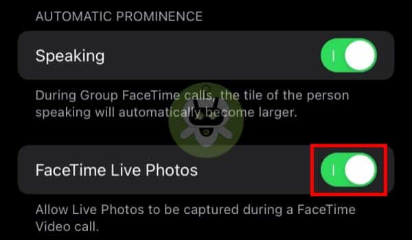Toggle On The FaceTime Live Photos Option