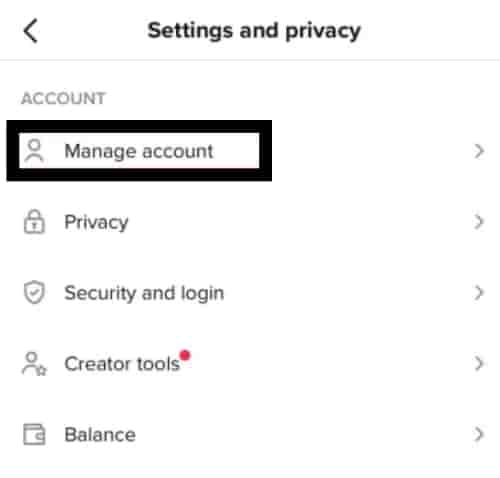 Click On Manage Account