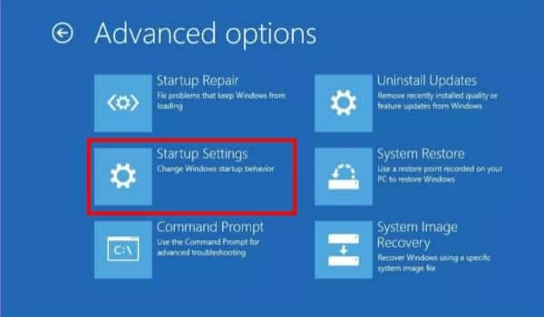 Click On Startup Settings Option