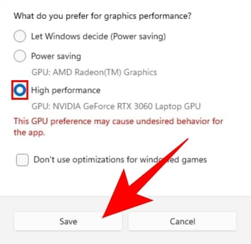 Click On The High Performance Option