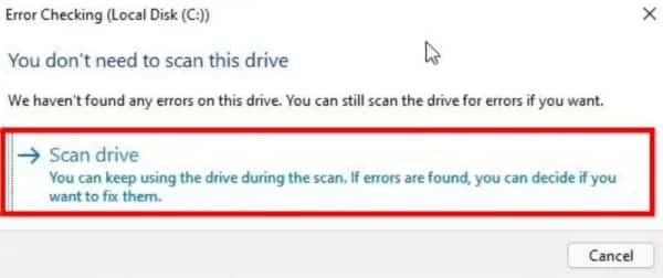 Choose The Scan Drive Option