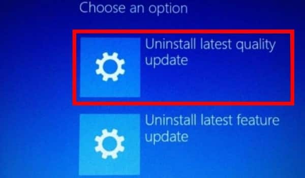 Click On Uninstall Latest Quality Update