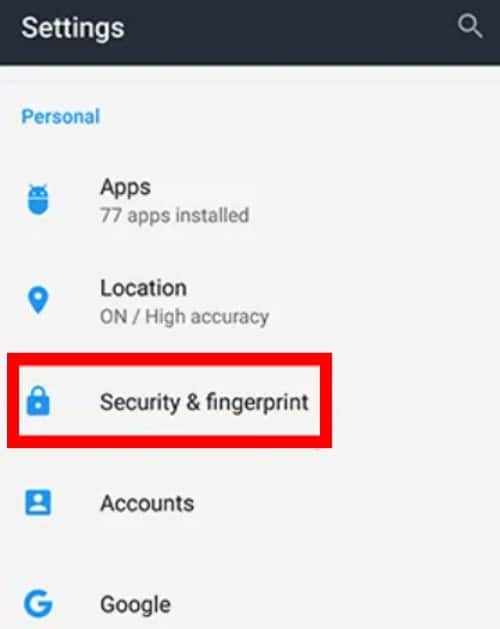 Tap On Security And Fingerprint