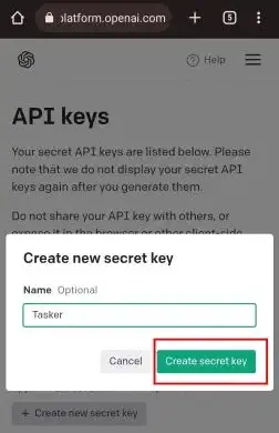 Create Secret Key - Open AI