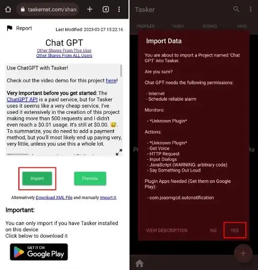 Import Chat GPT Project To Tasker