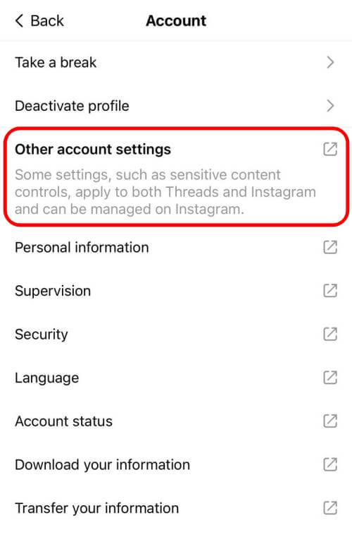 Other Account Settings - Threads