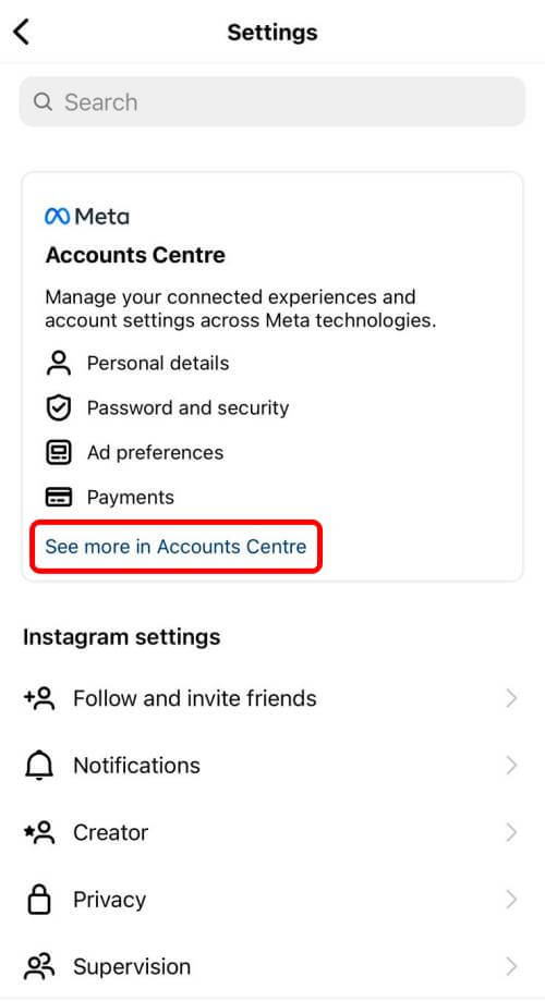 See More in Accounts Centre - Instagram
