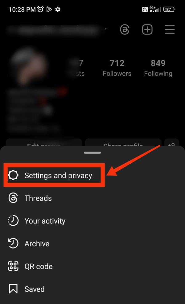Select Settings And Privacy - Instagram Stories Not Loading
