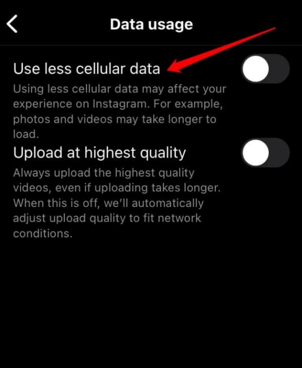 Toggle Off Use Less Cellular Data - Instagram Stories Not Loading