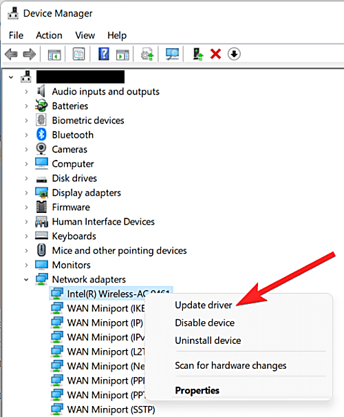 Choose Update Driver Option From The Context Menu