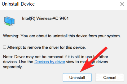 Confirm Uninstall Device Option