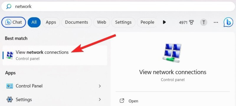 Select View Network Connections