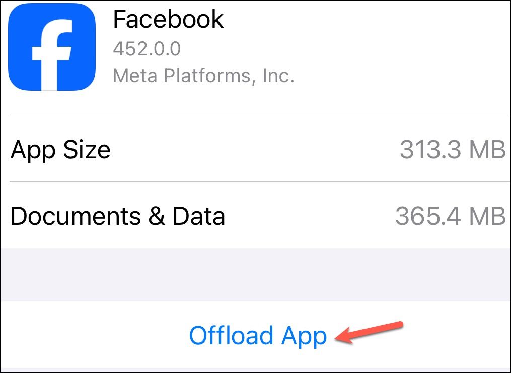 Offload Facebook - iPhone settings