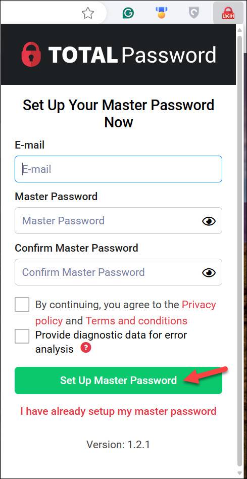 Create master password Windows