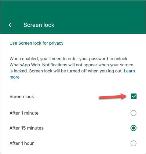 Disable Lock Screen - WhatsApp web