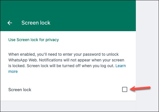 Enable Screen Lock - WhatsApp web